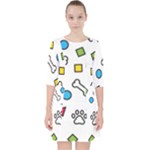Dog Paw Seamless Pattern Footprint Bone Quarter Sleeve Pocket Dress
