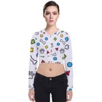 Dog Paw Seamless Pattern Footprint Bone Long Sleeve Zip Up Bomber Jacket