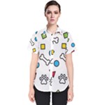 Dog Paw Seamless Pattern Footprint Bone Women s Short Sleeve Shirt