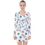 Dog Paw Seamless Pattern Footprint Bone V-neck Bodycon Long Sleeve Dress