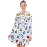 Dog Paw Seamless Pattern Footprint Bone Long Sleeve Panel Dress