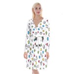 Dog Paw Seamless Pattern Footprint Bone Long Sleeve Velvet Front Wrap Dress