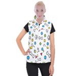 Dog Paw Seamless Pattern Footprint Bone Women s Button Up Vest