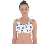 Dog Paw Seamless Pattern Footprint Bone Cross String Back Sports Bra