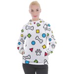 Dog Paw Seamless Pattern Footprint Bone Women s Hooded Pullover