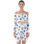 Dog Paw Seamless Pattern Footprint Bone Off Shoulder Top with Skirt Set