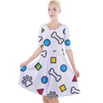 Dog Paw Seamless Pattern Footprint Bone Quarter Sleeve A-Line Dress