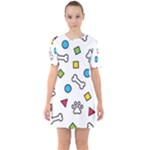 Dog Paw Seamless Pattern Footprint Bone Sixties Short Sleeve Mini Dress