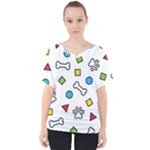 Dog Paw Seamless Pattern Footprint Bone V-Neck Dolman Drape Top