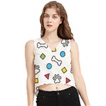 Dog Paw Seamless Pattern Footprint Bone V-Neck Cropped Tank Top