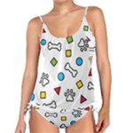 Dog Paw Seamless Pattern Footprint Bone Tankini Set
