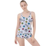 Dog Paw Seamless Pattern Footprint Bone Boyleg Tankini Set 