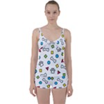 Dog Paw Seamless Pattern Footprint Bone Tie Front Two Piece Tankini