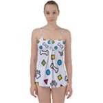 Dog Paw Seamless Pattern Footprint Bone Babydoll Tankini Set