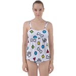 Dog Paw Seamless Pattern Footprint Bone Twist Front Tankini Set