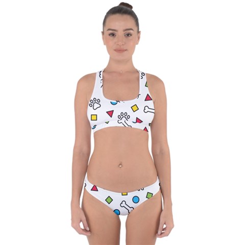 Dog Paw Seamless Pattern Footprint Bone Cross Back Hipster Bikini Set from ArtsNow.com