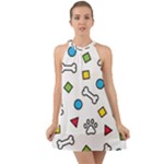 Dog Paw Seamless Pattern Footprint Bone Halter Tie Back Chiffon Dress