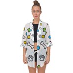 Dog Paw Seamless Pattern Footprint Bone Open Front Chiffon Kimono