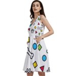 Dog Paw Seamless Pattern Footprint Bone Sleeveless V-Neck Skater Dress with Pockets