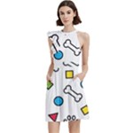 Dog Paw Seamless Pattern Footprint Bone Cocktail Party Halter Sleeveless Dress With Pockets