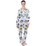 Dog Paw Seamless Pattern Footprint Bone Women s Long Sleeve Satin Pajamas Set	