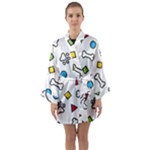 Dog Paw Seamless Pattern Footprint Bone Long Sleeve Satin Kimono