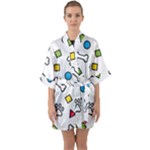 Dog Paw Seamless Pattern Footprint Bone Half Sleeve Satin Kimono 