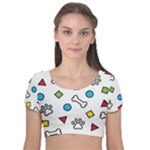 Dog Paw Seamless Pattern Footprint Bone Velvet Short Sleeve Crop Top 