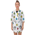 Dog Paw Seamless Pattern Footprint Bone Half Sleeve Chiffon Kimono