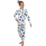 Dog Paw Seamless Pattern Footprint Bone Kids  Long Sleeve Set 