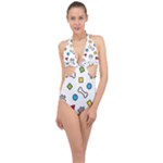 Dog Paw Seamless Pattern Footprint Bone Halter Front Plunge Swimsuit