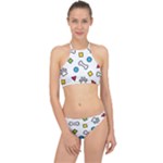 Dog Paw Seamless Pattern Footprint Bone Halter Bikini Set