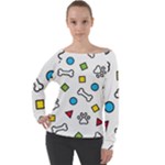 Dog Paw Seamless Pattern Footprint Bone Off Shoulder Long Sleeve Velour Top