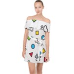 Dog Paw Seamless Pattern Footprint Bone Off Shoulder Chiffon Dress