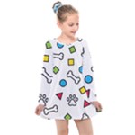 Dog Paw Seamless Pattern Footprint Bone Kids  Long Sleeve Dress