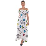 Dog Paw Seamless Pattern Footprint Bone Off Shoulder Open Front Chiffon Dress