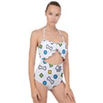 Dog Paw Seamless Pattern Footprint Bone Scallop Top Cut Out Swimsuit