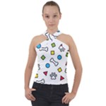 Dog Paw Seamless Pattern Footprint Bone Cross Neck Velour Top