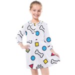 Dog Paw Seamless Pattern Footprint Bone Kids  Quarter Sleeve Shirt Dress