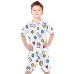 Dog Paw Seamless Pattern Footprint Bone Kids  T-Shirt and Shorts Set