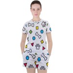 Dog Paw Seamless Pattern Footprint Bone Women s T-Shirt and Shorts Set