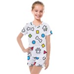 Dog Paw Seamless Pattern Footprint Bone Kids  Mesh T-Shirt and Shorts Set