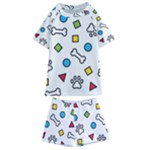 Dog Paw Seamless Pattern Footprint Bone Kids  Swim T-Shirt and Shorts Set