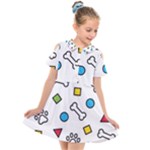 Dog Paw Seamless Pattern Footprint Bone Kids  Short Sleeve Shirt Dress