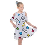 Dog Paw Seamless Pattern Footprint Bone Kids  Shoulder Cutout Chiffon Dress