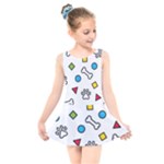 Dog Paw Seamless Pattern Footprint Bone Kids  Skater Dress Swimsuit