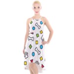 Dog Paw Seamless Pattern Footprint Bone High-Low Halter Chiffon Dress 