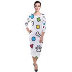 Dog Paw Seamless Pattern Footprint Bone Quarter Sleeve Midi Velour Bodycon Dress
