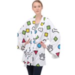 Dog Paw Seamless Pattern Footprint Bone Long Sleeve Velvet Kimono 