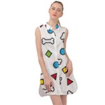 Dog Paw Seamless Pattern Footprint Bone Sleeveless Shirt Dress